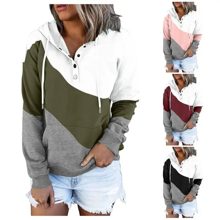 

2022 Ladies Fashion Patchwork Contrast Color Hoodie