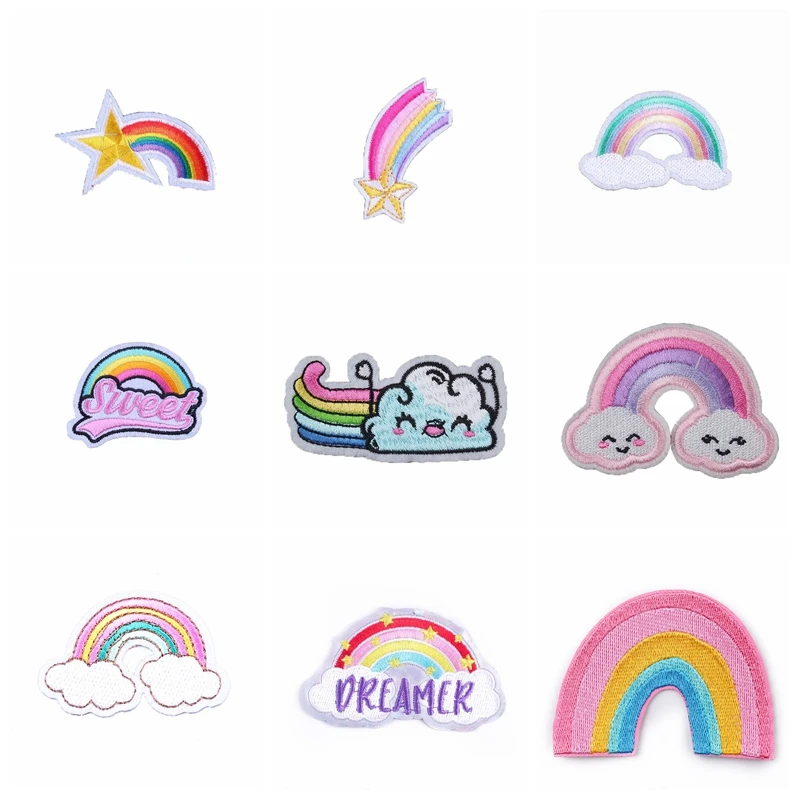 Радужная вышивка, патчи для одежды, патчи для детей, термоклейкие патчи для одежды, наклейки, значки