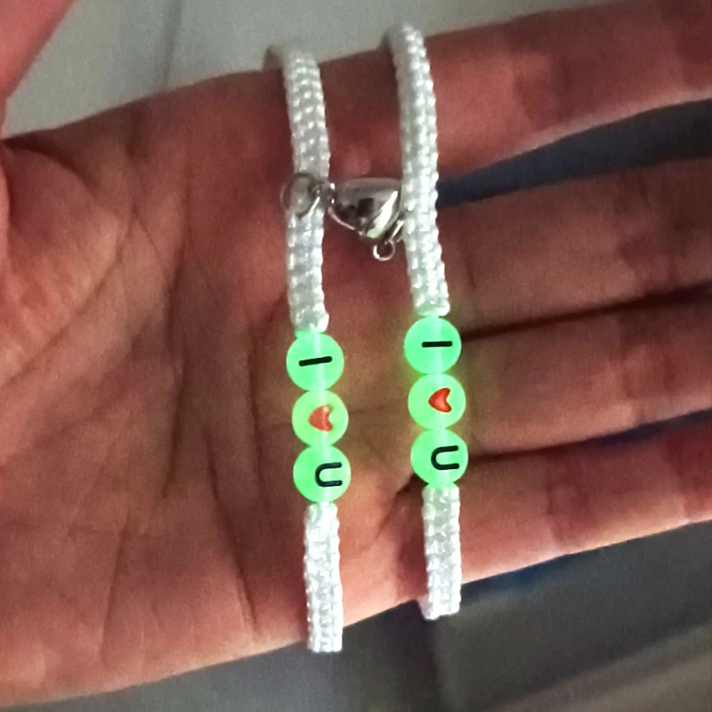 Светящийся в темноте двойной браслет ILOVEYOU с магнитной застежкой надписью