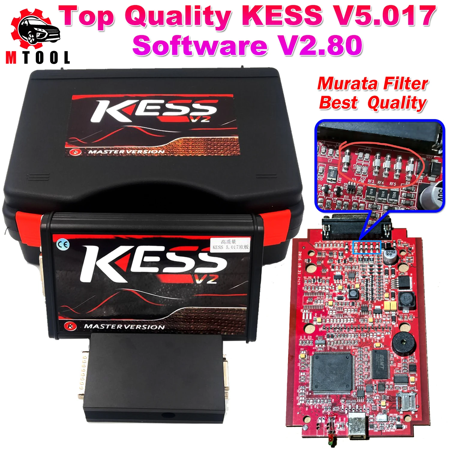 Онлайн-фильтр EU Red Murata Kess V2 V2.80 V5.017 и KTAG V7.020 4-светодиодный комплект OBD2 для