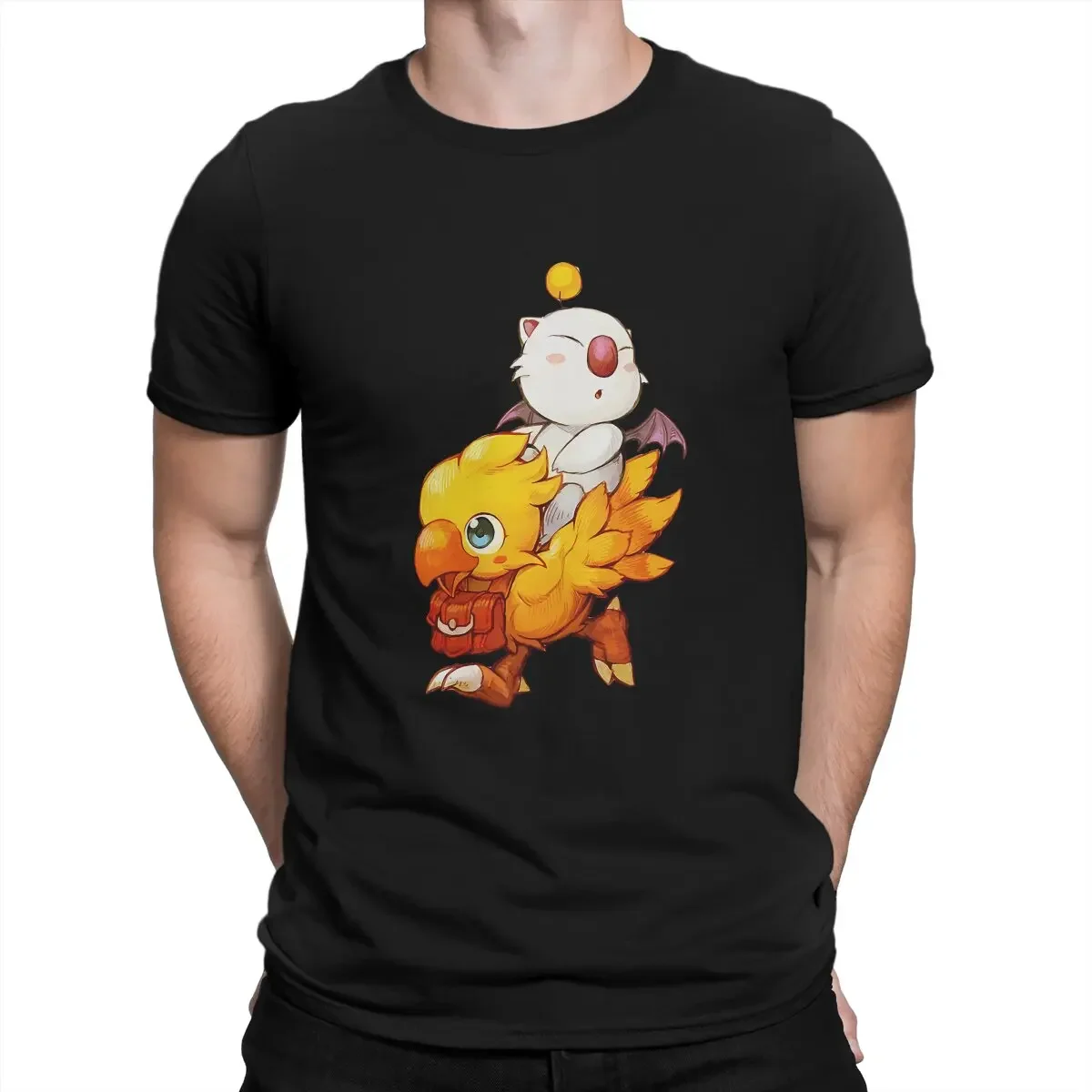 Фото Тяжелая неформальная футболка Chocobo Moogle с финальной фантазией, мужские топы с графическим рисунком, винтажная модная летняя уличная одежда из полиэстера в стиле Харадзюку №1