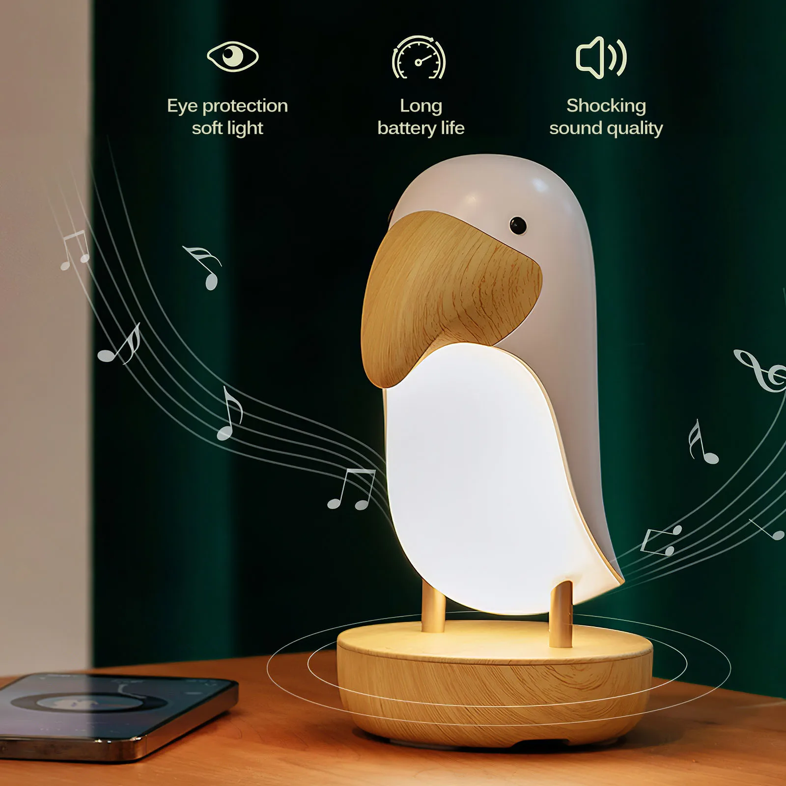 

Деревянный ночник в виде птицы с Bluetooth-динамиком, мультяшная спальня, лампа для теплой атмосферы, креативсветильник светильник для спальни, ...