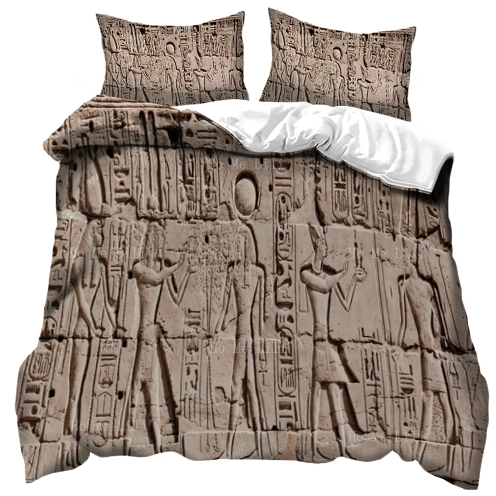 

Ancient Egyptian Relief Frescoes Karnak Temple Egypt Queen Pharaoh Hieroglyphics Are Carved In Stone Duvet Cover Set