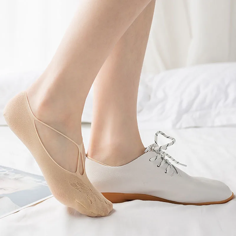 5 Pairs/Lot Socks for Women Butterfly Sexy Summer Thin Silicone Non-slip Boat Silk Socks Female Soft Breathable Invisible Sox