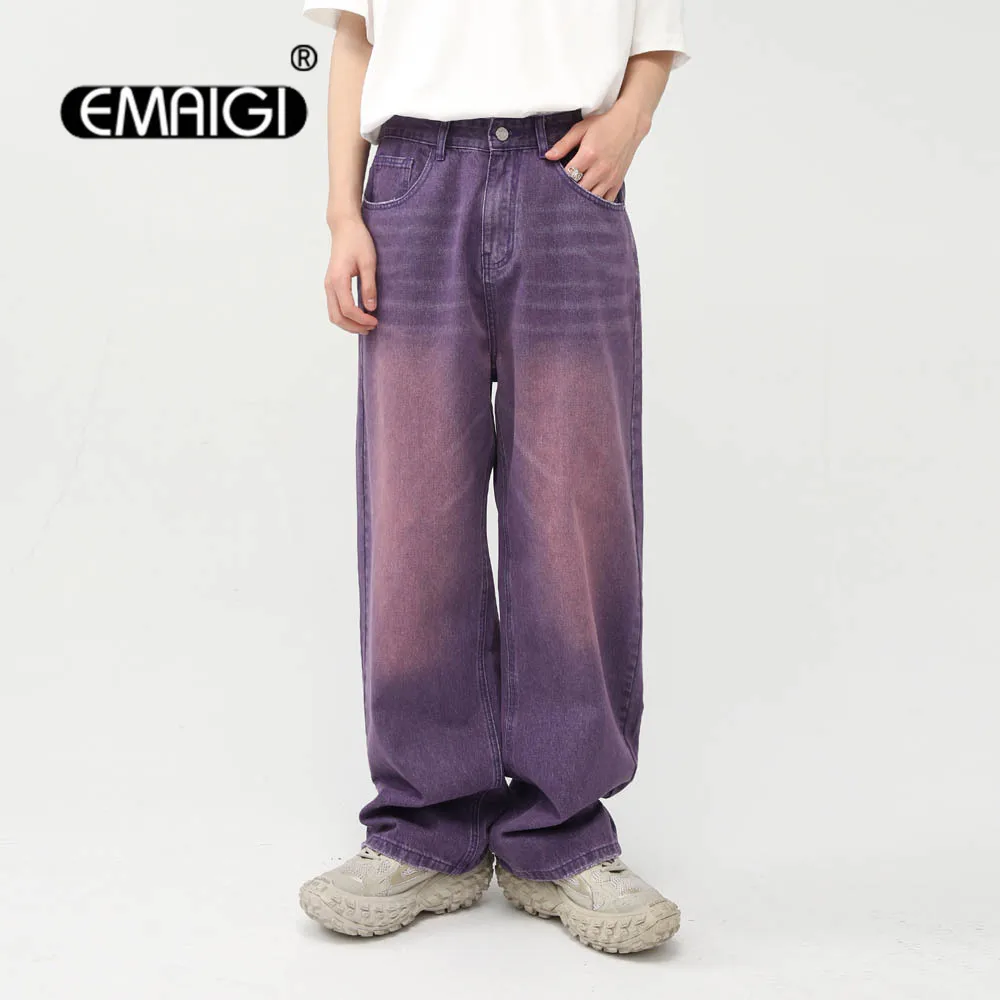 

Denim Jeans Men Korean Streetwear Vintage Washed Fashion Loose Casual Wide Leg Denim Jeans Pants Women Hip Hop Trousers