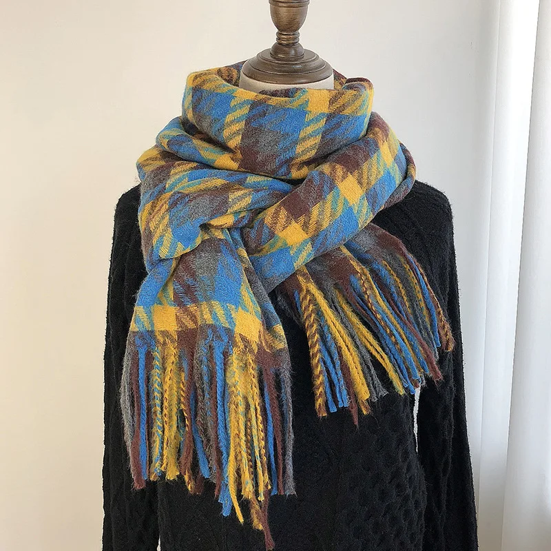 

Women Cashmere Scarf Shawl New Winter Plaid Long Tassels Scarf Color Pashmina Thick Warm Scarves Luxury Brand Lady Blanket Hijab