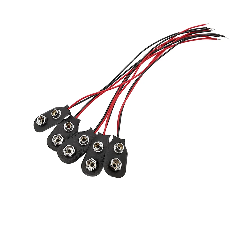 5Pcs 9V батареи клипы красный черный провод кабель подключение разъем 9 вольт клип
