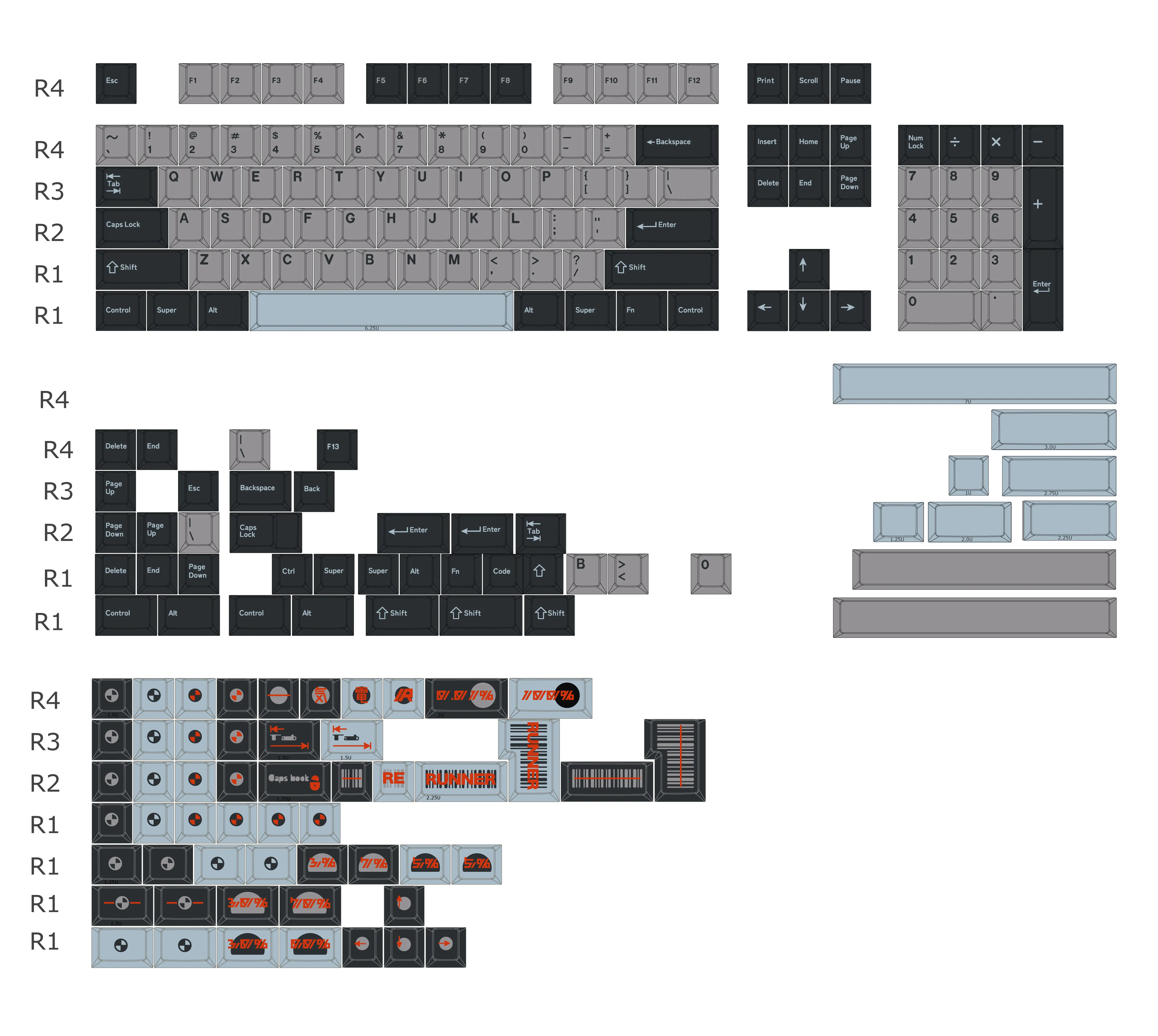 Механические кейкапы Keebox Runner Electric PBT с сублимационной печатью, профиль Cherry, полный комплект для самостоятельной сборки (art.: 3920db1c73620) - 3920db1c73620