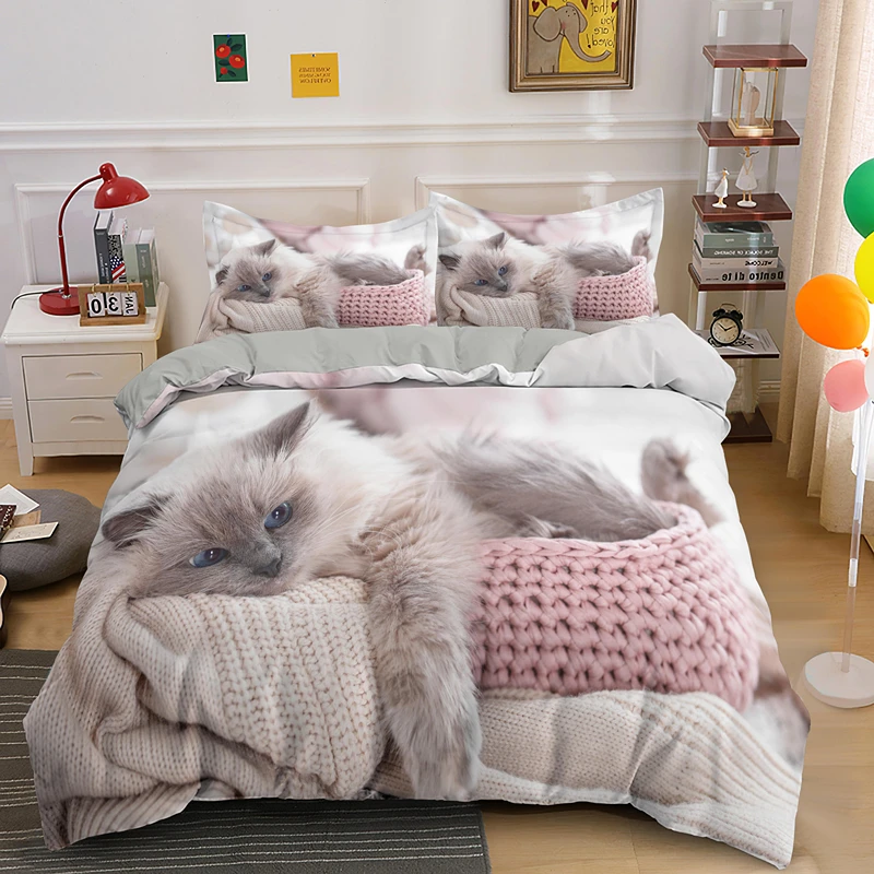

3D Cat Bedding Set Luxury Animal Duvet Cover with Pillowcase Queen Size Bed Sets Custom Pattern