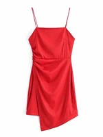 red satin party dresses women summer sexy backless club mini sundress 2021 beach silk short dress ruched sleeveless vestidos
