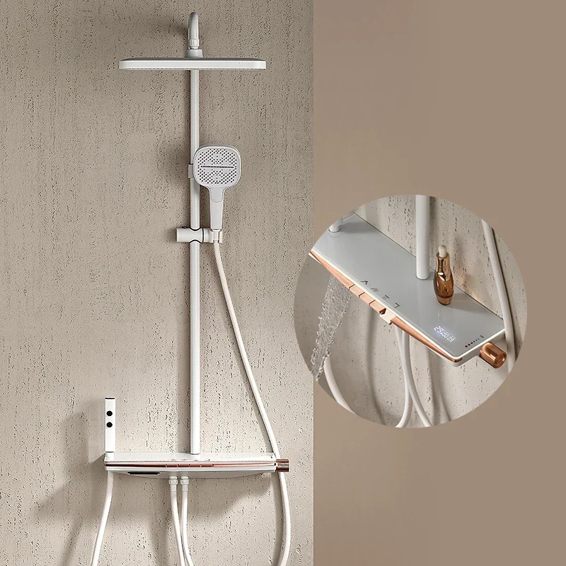Белый душевой набор для ванной комнаты настенное крепление квартира серый