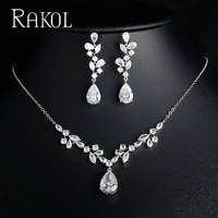rakol white waterdrop cubic zirconia pendant necklace earrings luxurious bridal jewelry sets wedding dress accessories for women