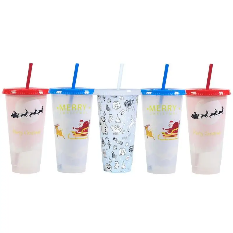 

Christmas Color Changing Cups Food Safe PP Cup Bulk Of 5 Christmas Theme Cups 710ml Reusable PP Kids Tumbler Christmas Party