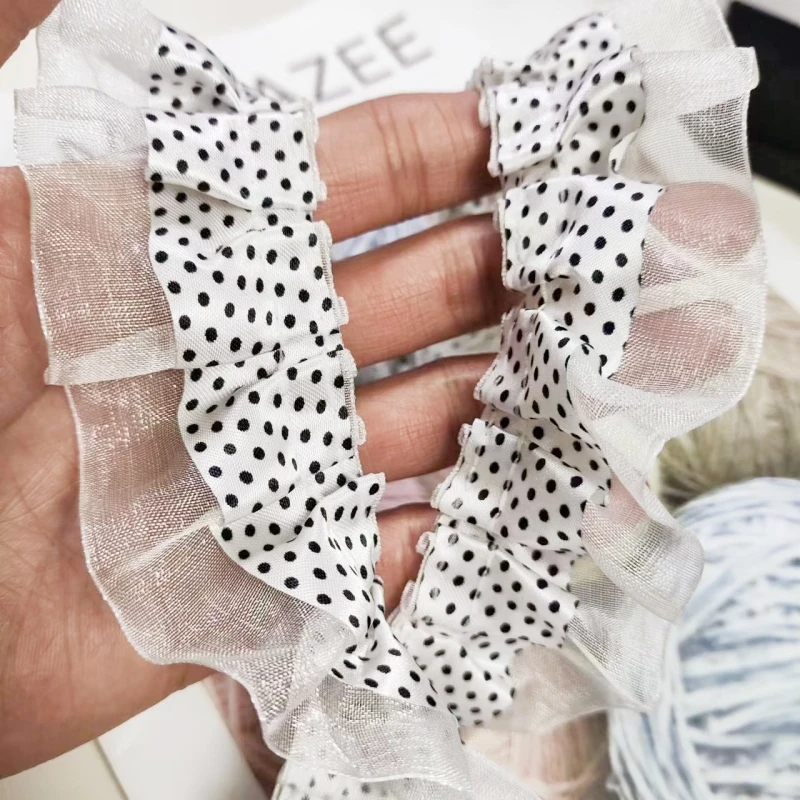 Мягкий белый двухслойный тюль в маленькую черную точку кружево одежда сделай сам