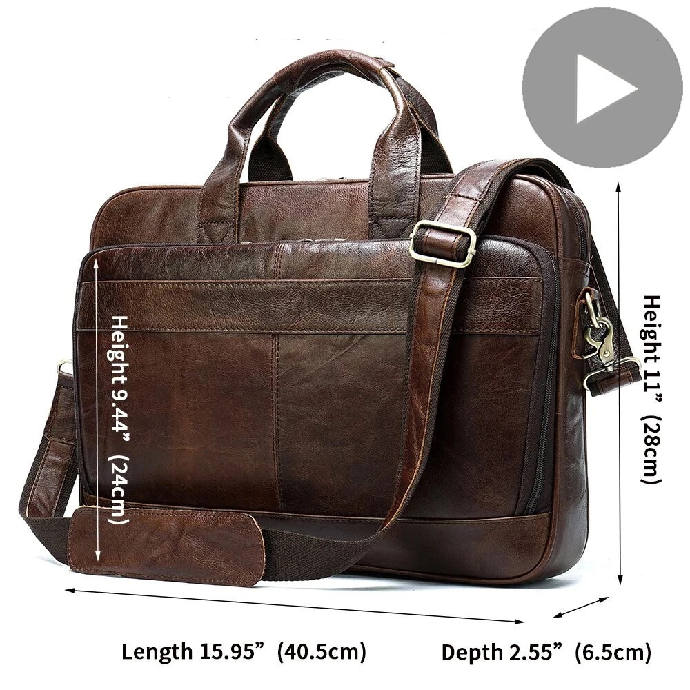 Business Genuine Leather Briefcase for Men Bag Tote Laptop 15.6 Inch Shoulder Handbag Document A4 Office Male Big PC Storage Bag