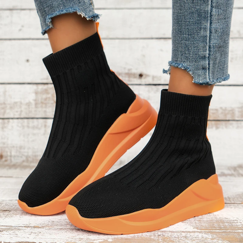 

Сапоги-Челси женские трикотажные, без застежки, на платформе