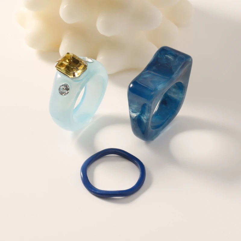 Женское акриловое кольцо с голубым сердцем универсальное милое в Корейском