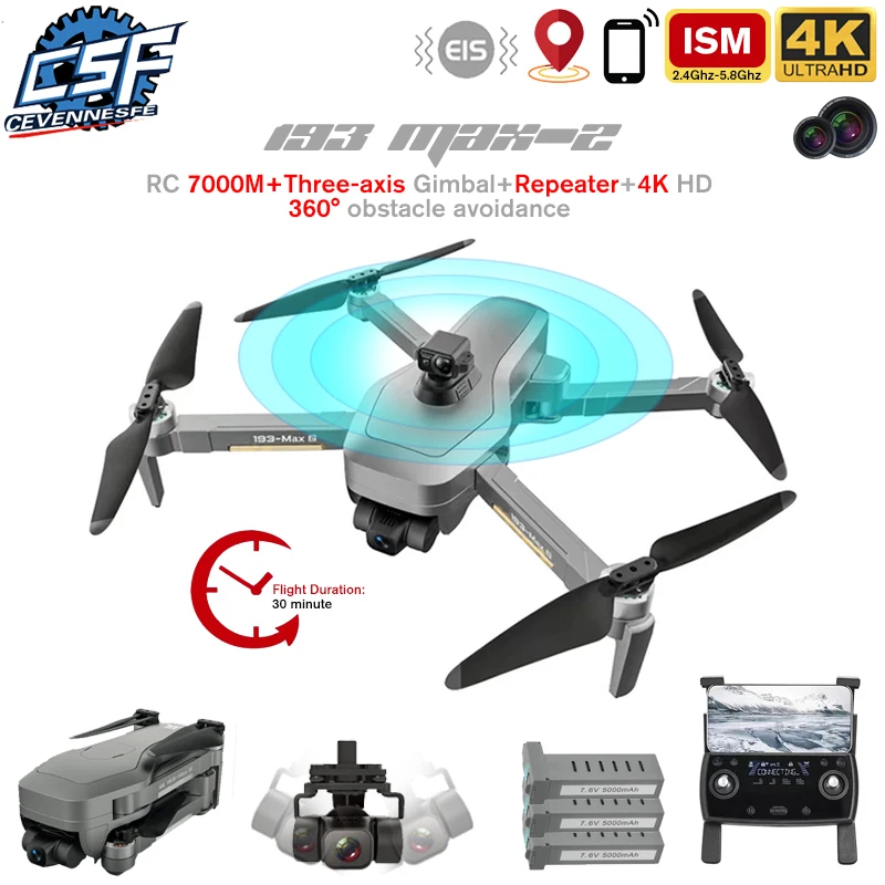 

193 MAX-2 Obstacle Avoidance Drone 4K Professional Camera RC 7000M GPS Positioning EIS 3 Axis Gimbal FPV Brushless Quadcopter