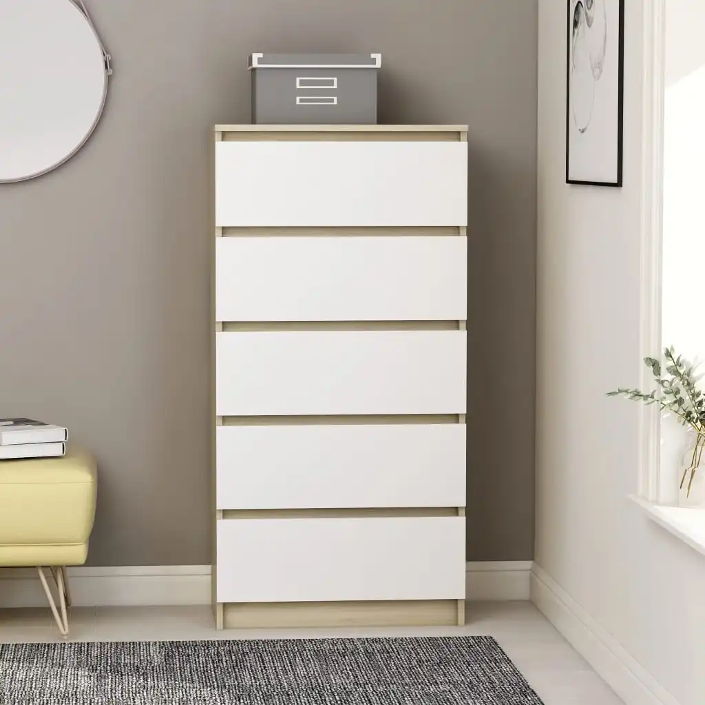 

Buffets and Drawer Sideboards Cabinet Storage Modern Decor White and Sonoma Oak 23.6"x13.7"x47.6" Chipboard