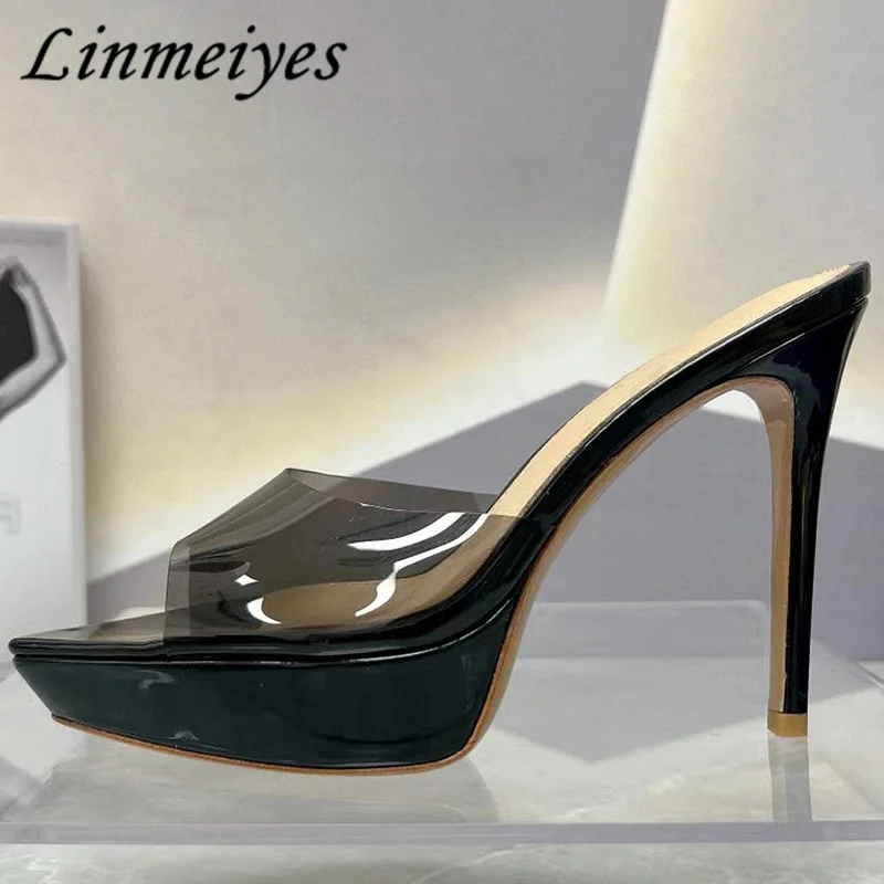 

Женские туфли на высоком каблуке, пикантные, с открытым носком, модельные тапочки, каблук-шпилька из ПВХ, обувь