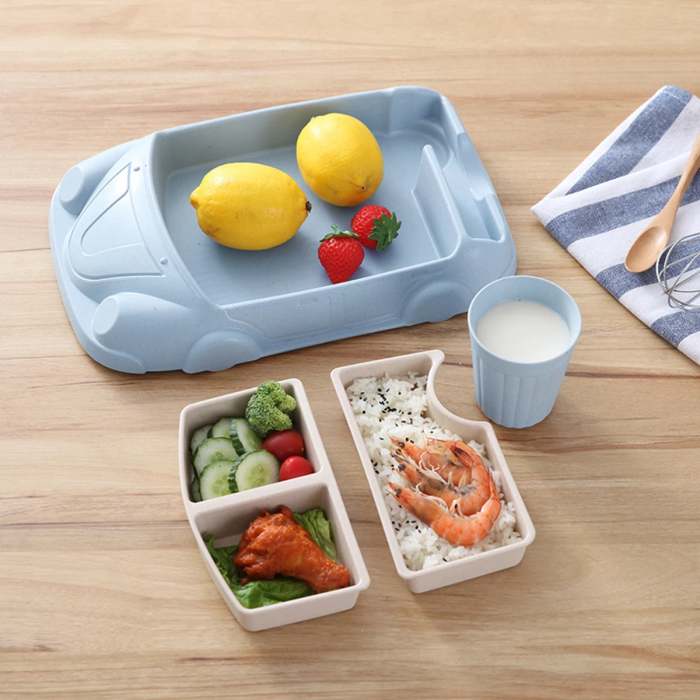 Cartoon Car Shape Baby Feeding Tableware Children's Dinner Plate Baby Food Supplement Bowl with Cup Toddler Dinnerware Cutlery