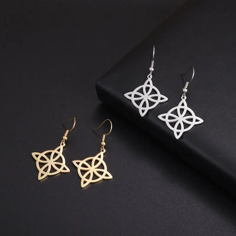 

Dawapara Witchcraft Witch Knot Earrings Irish Celtic Knot Wiccan Symbol Dangle Women Stainless Steel Earrings Amulet Jewelry