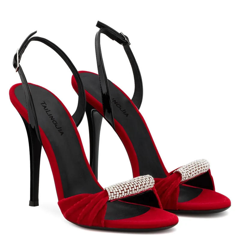 

Diamond Suede Sandals Summer Solid Woman Shoes Back Strap Shoes Women Fashion Elegant Party Shoes Thin Heels Lady Shoes Outside
