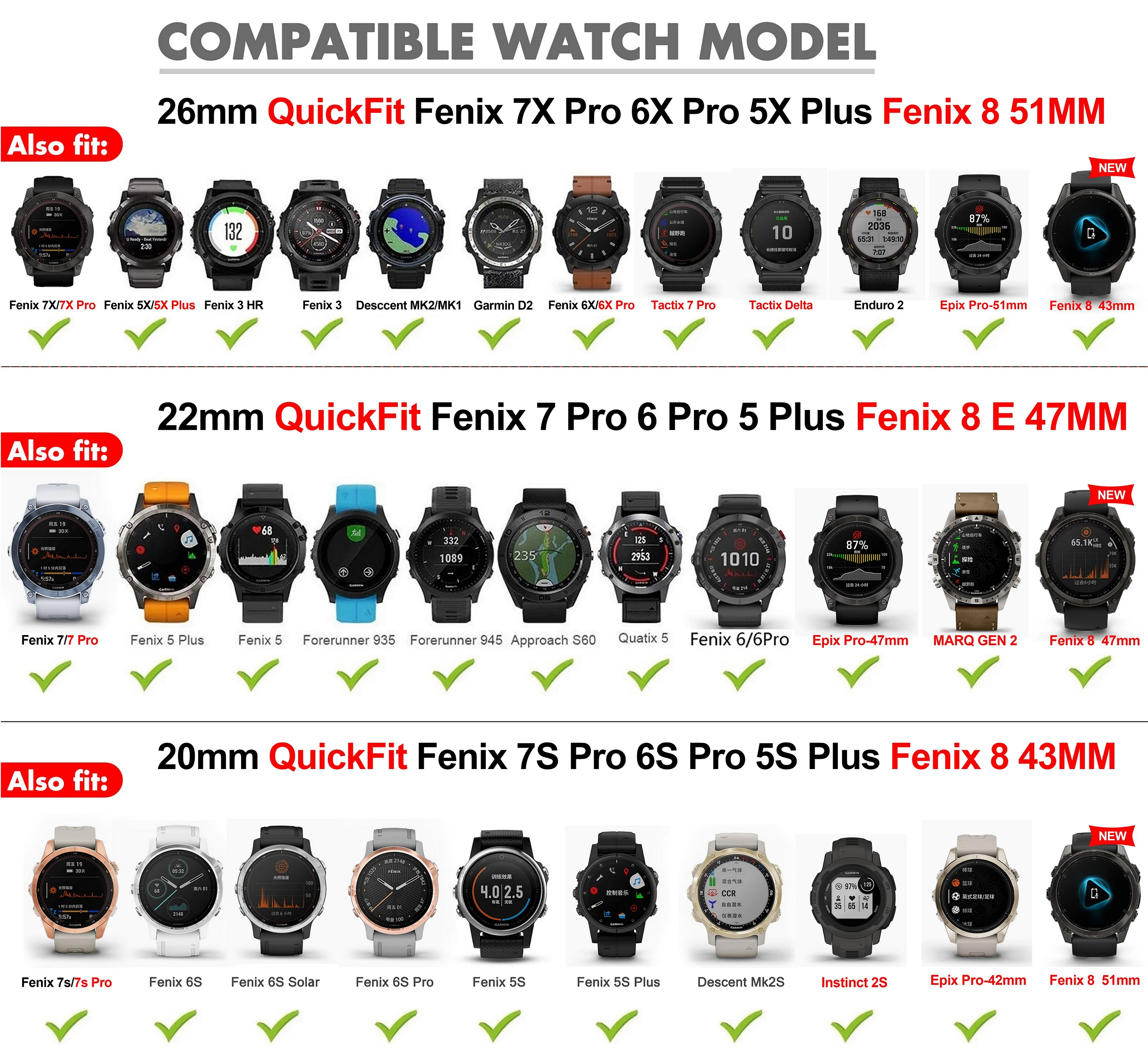 Фото Для Garmin f 스nix 8 5X 6X 7X 51 мм Fenix 5 plus 47 мм 5S 6S 7S 43 мм Силиконовый ремешок для часов 26 мм 22 мм 20 мм Быстросъемный ремешок №3