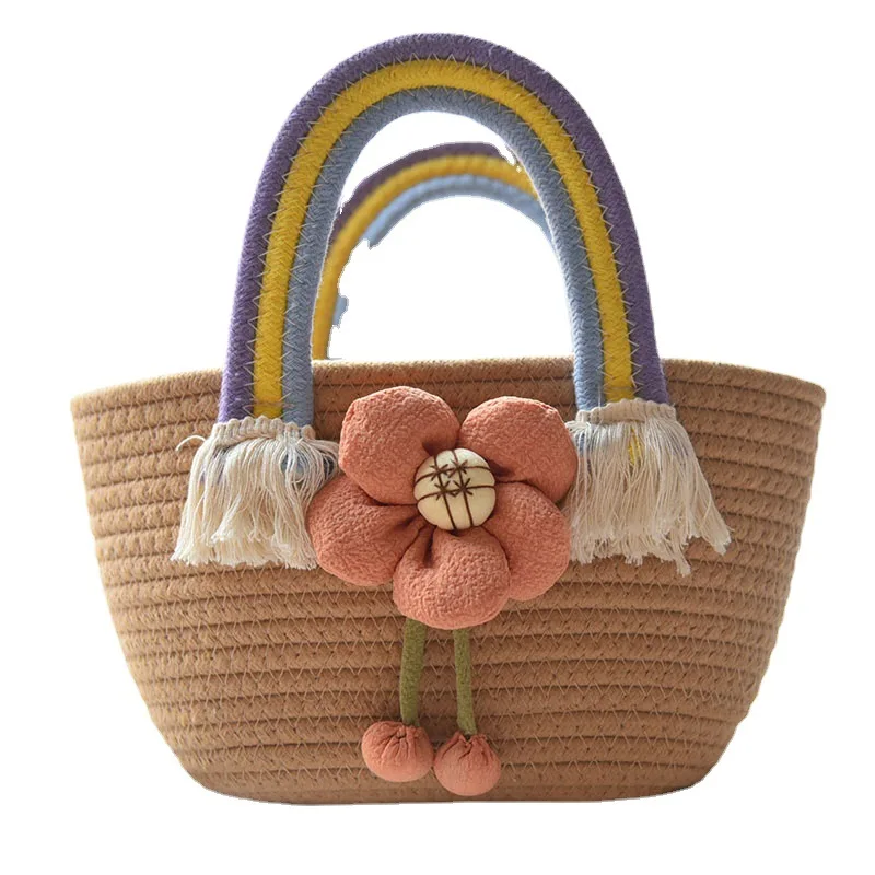 

Straw Woven Shape Hand Bag Casual Wild Trendy Style Handbag Flower Rainbow Handle Tote Shoulder Hand-held Bag For Women Ladies