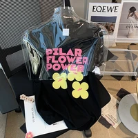 2022 summer new round neck short sleeve black t shirt women letter flowers printed tees streetwear women fashion top