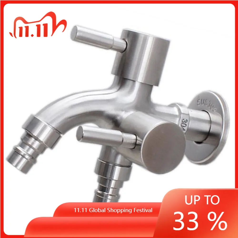 

G1/2 Basin Faucets Water Purification Double Tap Dual Handle Multifunctional 304 Stainless Steel Two Way Taps Faucet