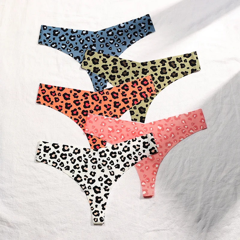 

Leopard Ice Silk Trackless G-string Pants Sexy Low Rise Breathable Fast Drying Sports Fitness Cotton Crotch Women's Underwear