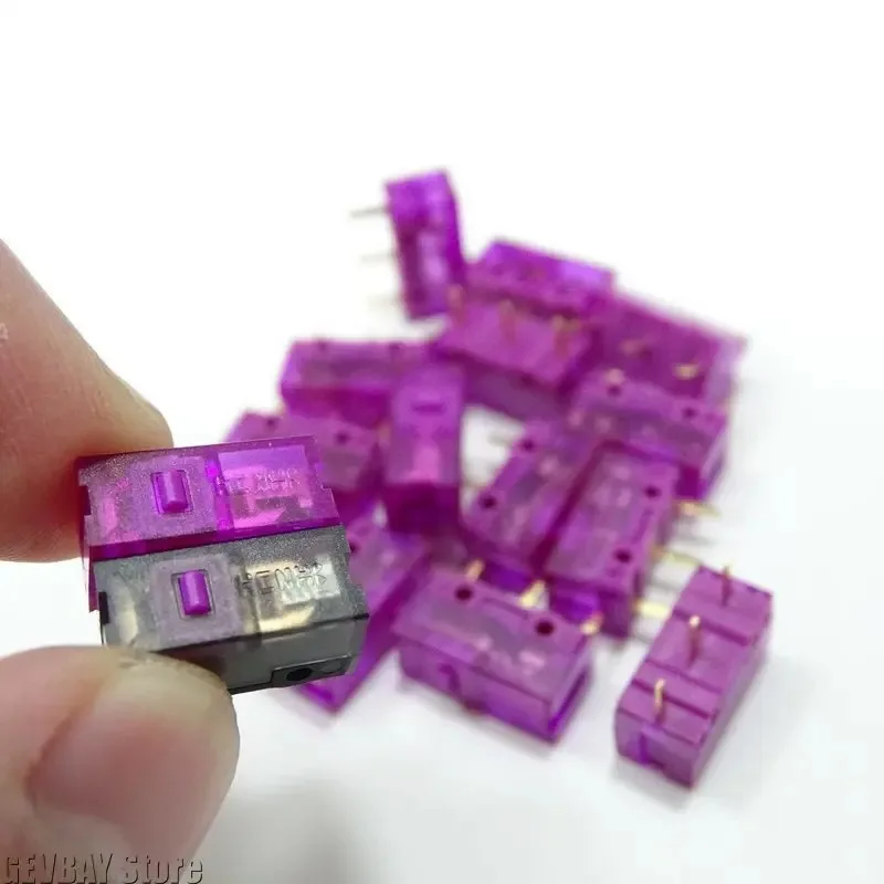 Фото Микропереключатель для мыши Kailong Purple Gold Pink Dot, 150 мА, 100 миллионов нажатий, прозрачный корпус, черная основа. №2