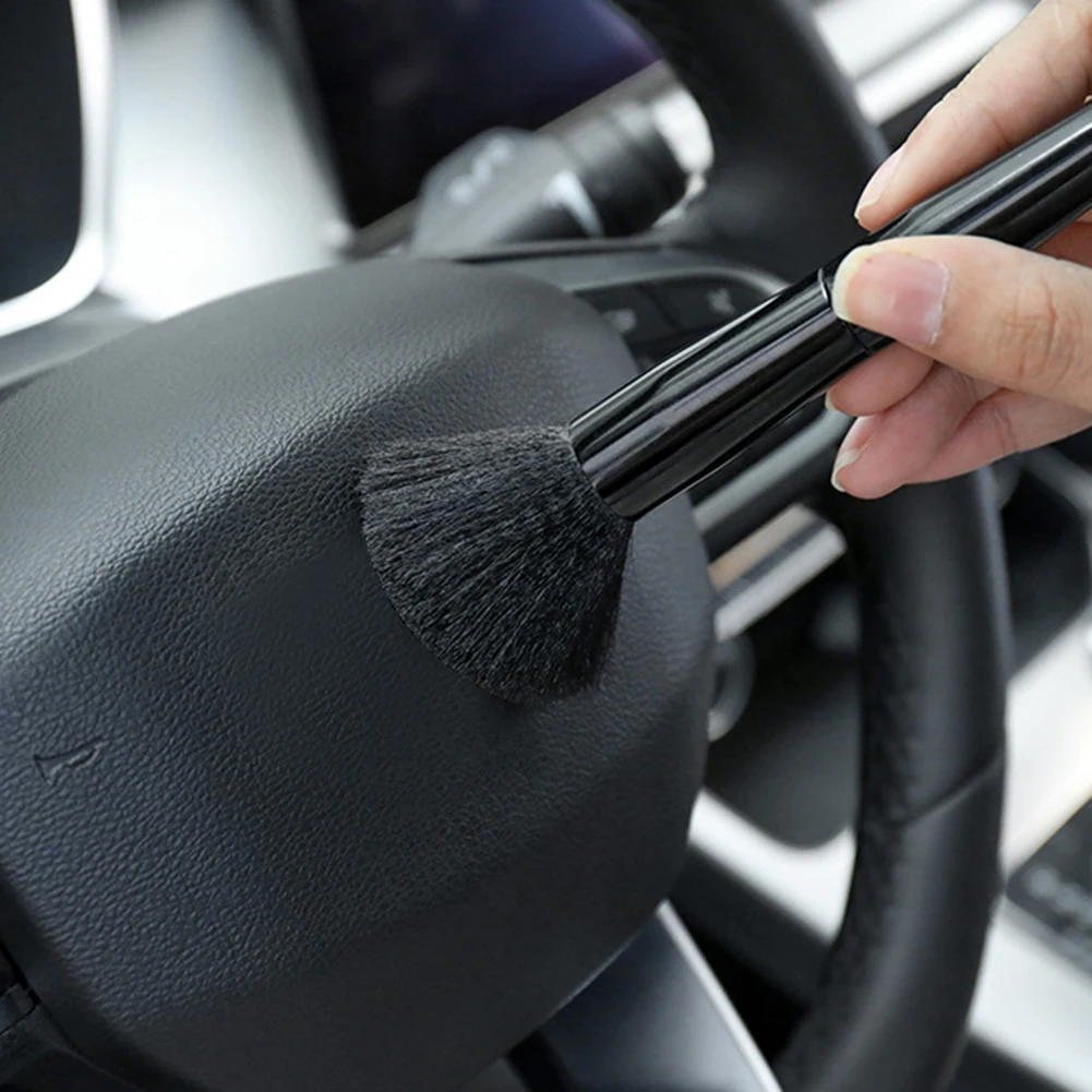 

2Pcs Car Detailing Brush Aluminum Alloy Handle Nylon Soft Bristles Dashboard A/C Air Outlet Cleaning Brush Set Dust Removal Tool