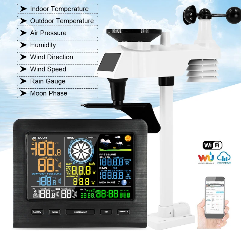 

model home outdoor 8-in-1 wireless weather station wifi weather forecast temperature humidity wind gauge