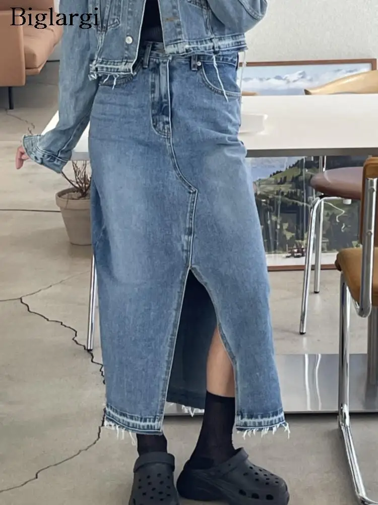 

Denim Autumn Long Skirt Women Fringe Split Office Ladies Skirts Korea Style Fashion Casual Woman Skirt 2023