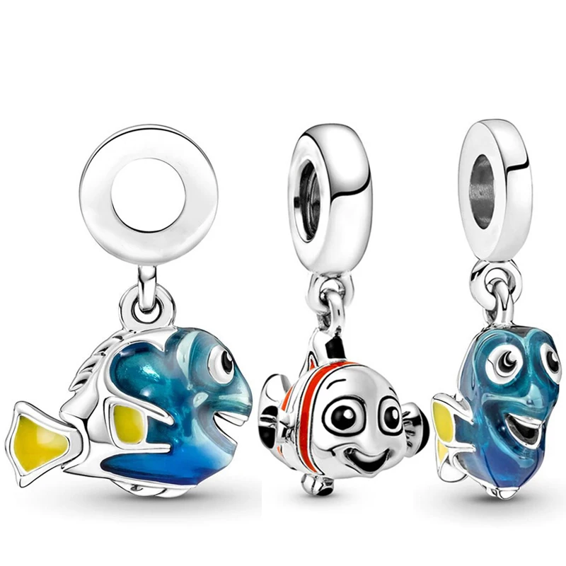 

Disney Marlin Clownfish Pendant DIY Fit Pandora Charms Bracelet Women Pixar Anime Blue Dory Finding Nemo Beads for Bijoux Making