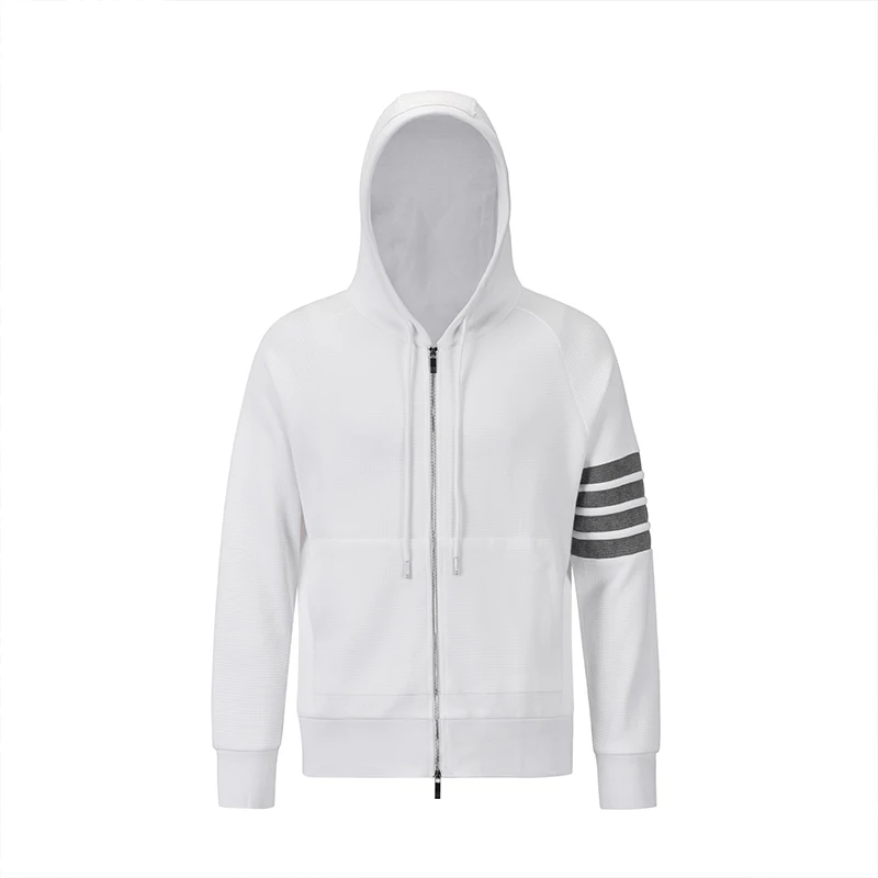 TB THOM Men's Sweatshirts Spring Autumn Luxury Brand Hoodies White Waffle Cotton 4-Bar Stripe Korean Design Style Sport Jackets