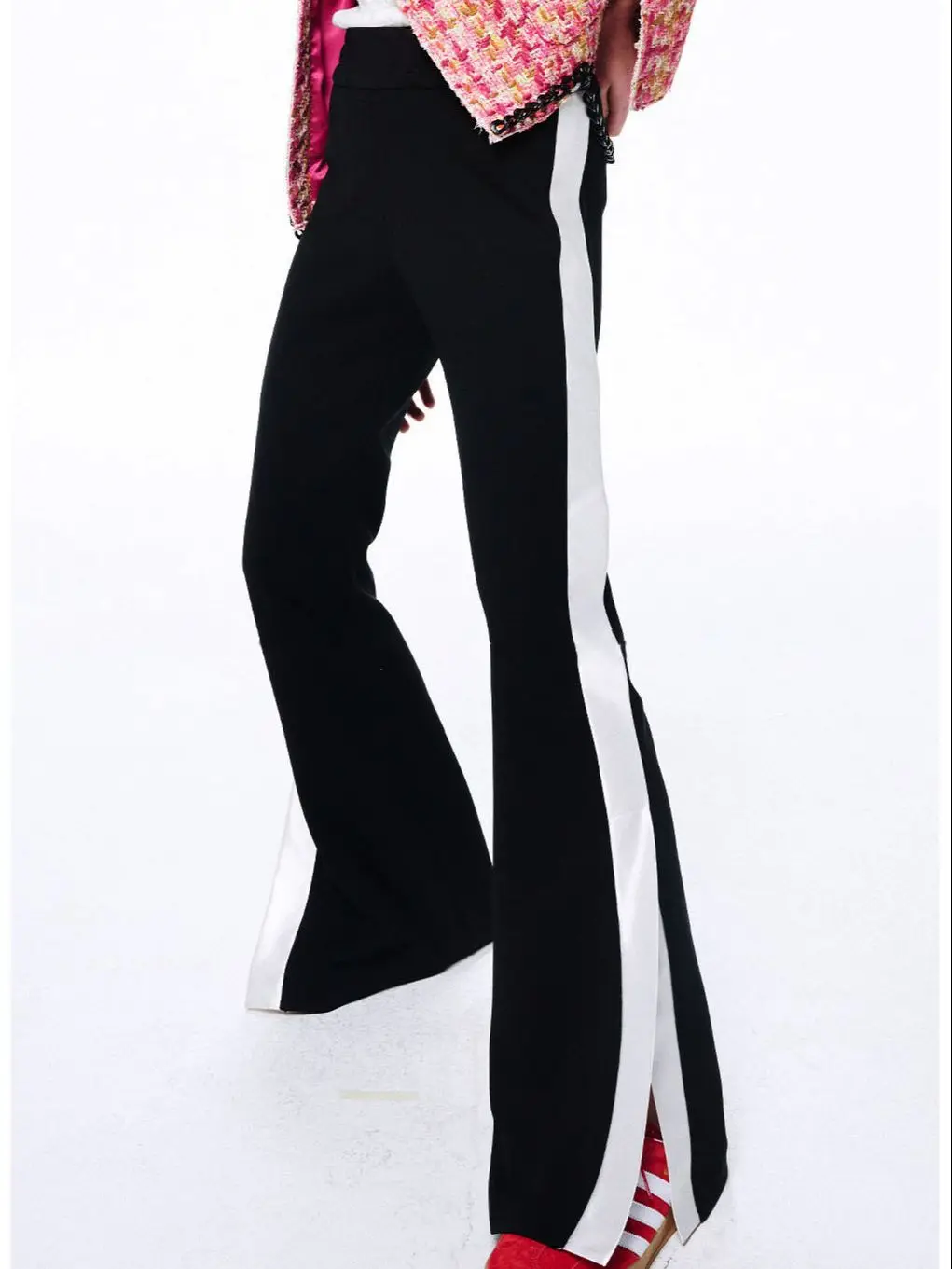 Women's Fashion Contrast Color Side Split Long Pants 2023 New Elastic Waist Casual Ladies Versatile Elastic Sports Trousers