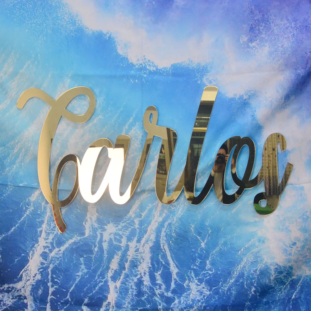 Индивидуальный акриловый знак с именем выберите шрифт зеркальный золотой для