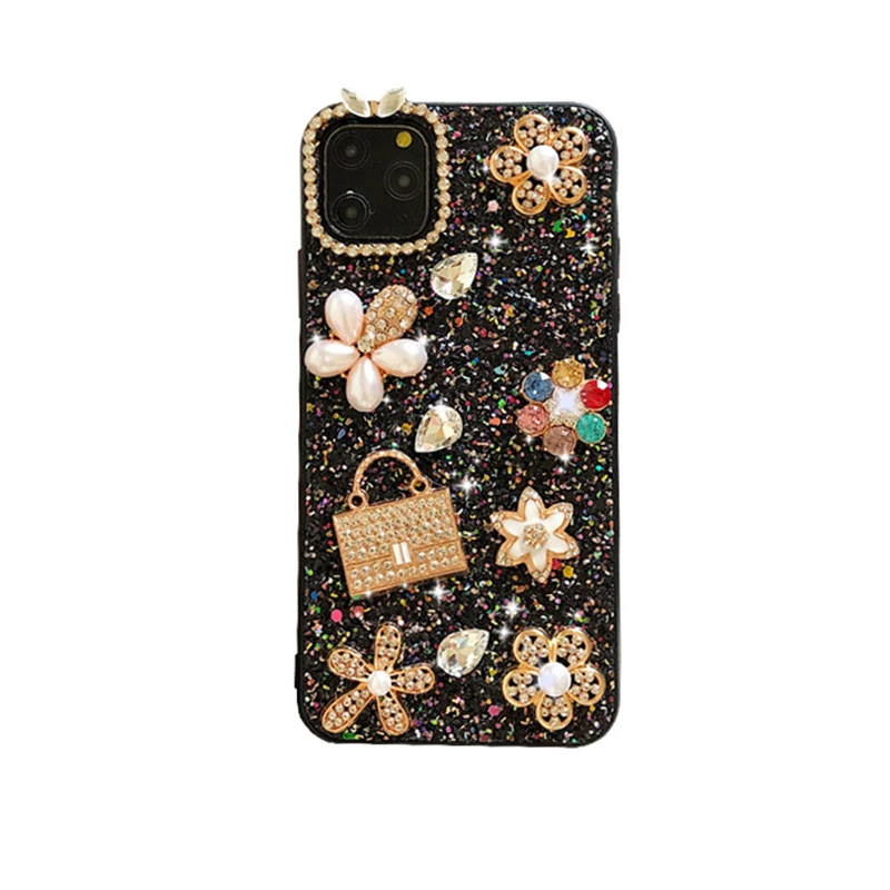 

Rhinestone Glitter Flower Phone Case For Iphone 13 12 Mini 14 11 Pro Xs Max X Xr Se 2020 7 8 Plus Women'S Hard Back Cover