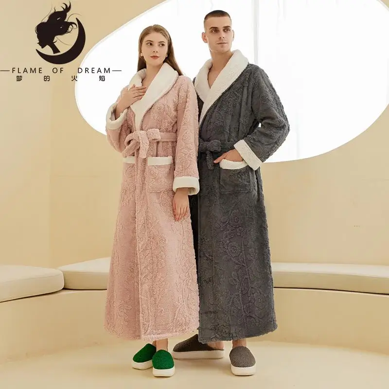 Flame of dream 2022 Autumn And Winter  Double Padded Flannel robe  Long Size  Couple Bathrobe 2165