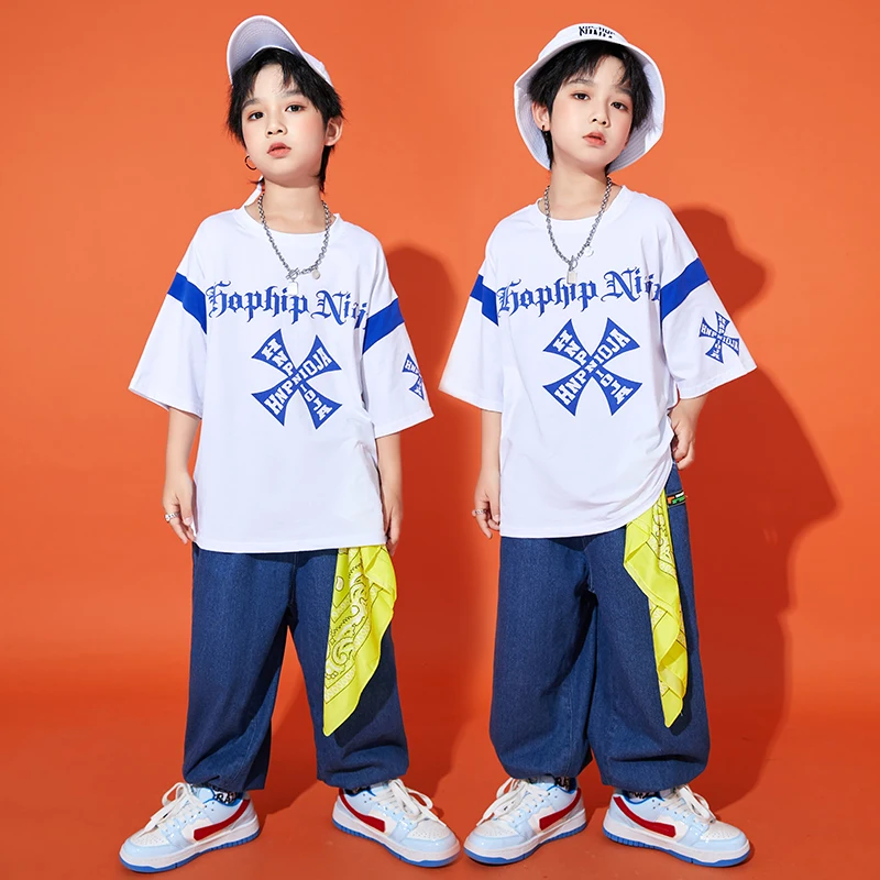 

2022 Hip Hop Dance Costumes For Boys Loose Short Sleeved Hiphop Pants Street Dance Wear Jazz Modern Dance Rave Clothes DQS9905