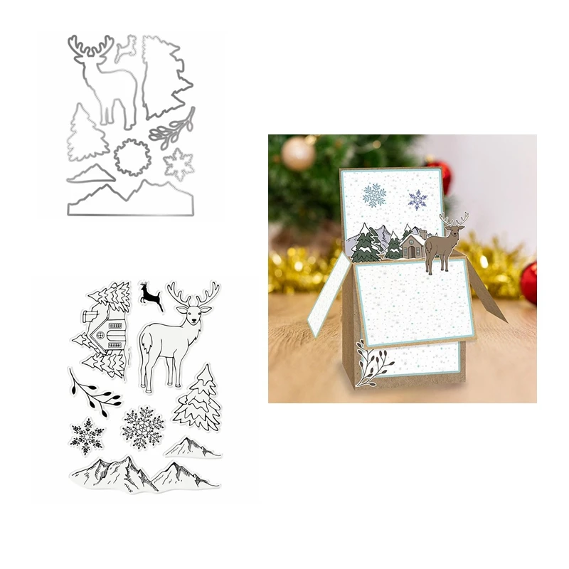 

Christmas Series Elks Cutting Dies Match Clear Stamp Stencil Scrapbook Album For Gift Card Making Handcrafts Decortive New 2022