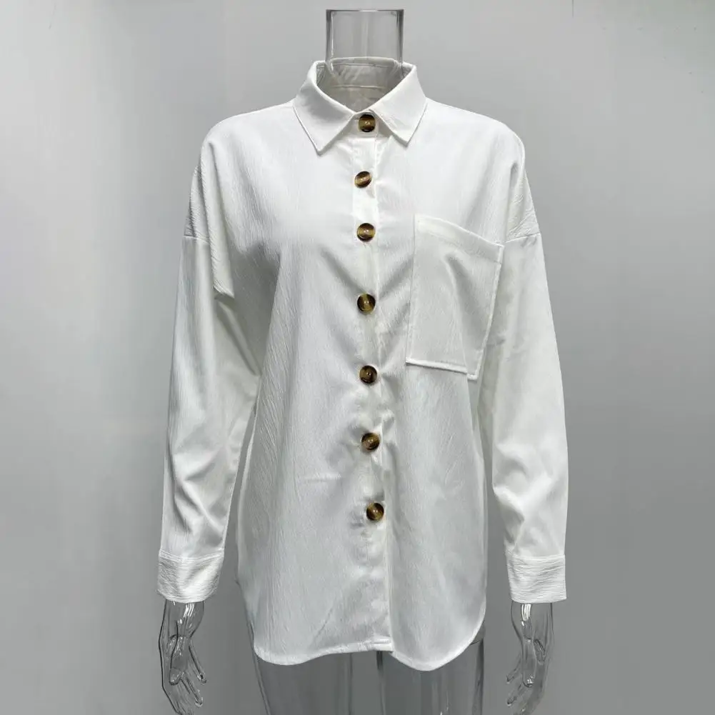 

Casual Shirt Chic Solid Color Long Sleeve Women Shirt Turn-down Collar Versatile Cardigan Shirt
