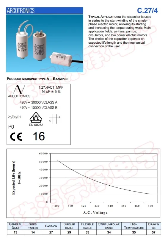 Пусковой конденсатор двигателя ARCOTRONICS/AV 1.27.4ACH MKP 7uF