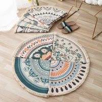 lyngy round cotton thread floor mat ethnic style printed carpet home living room coffee table rug childrens room bedroom study