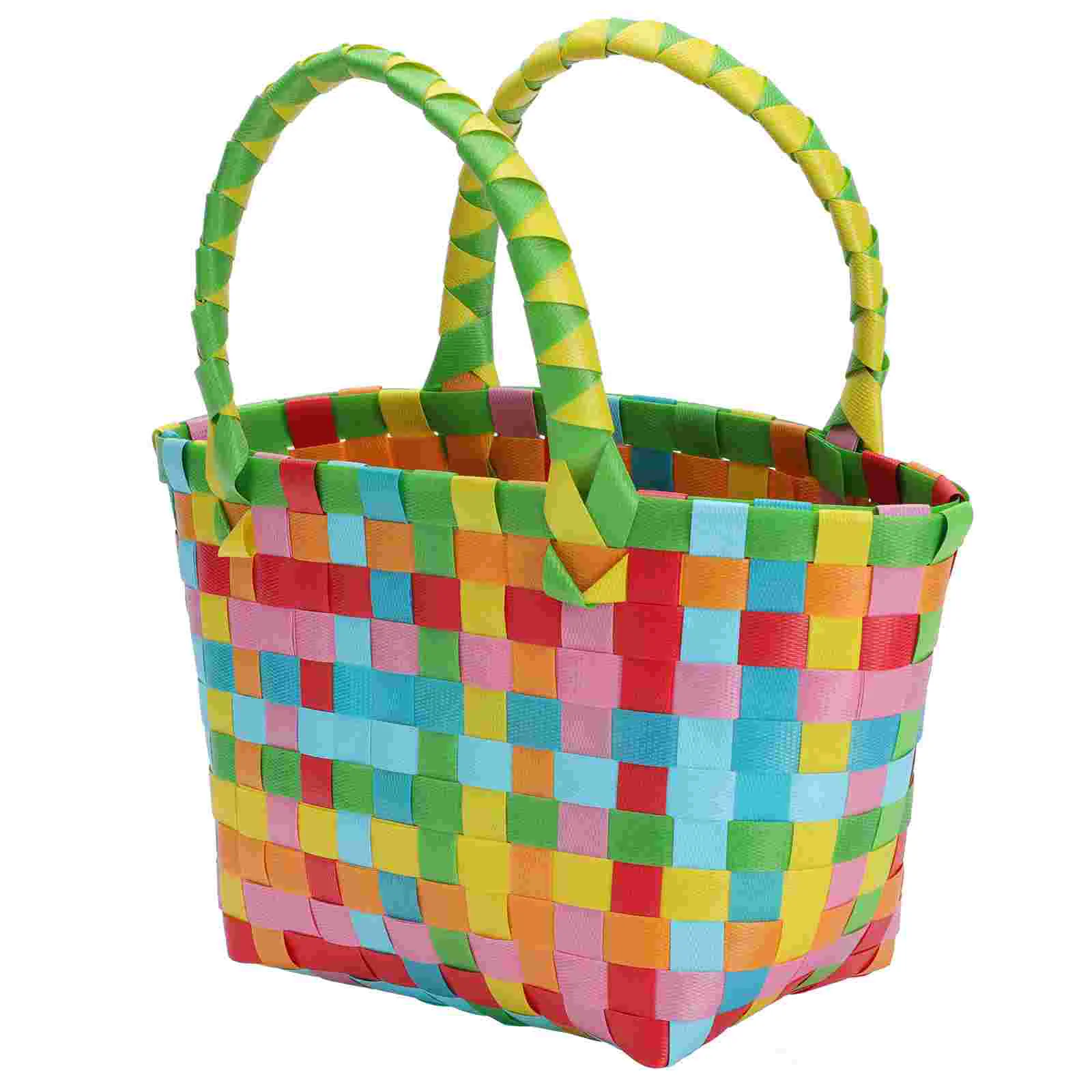 

Basket Woven Tote Beach Shopping Shower Gift Handle Grocery Market Fruit Storage Straw Handles Baskets Travel Reusable Picnic
