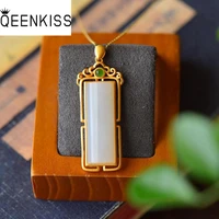 qeenkiss nc5223 fine jewelry wholesale fashion womanbride mother birthday wedding gift vintage rectangle jade 24kt gold necklace