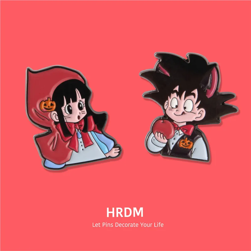 Фото 2 шт. значки-броши Гоку и Чи-чи, аниме Dragon Ball, манга, для сумок, рюкзаков, одежды, лацканов, ACG, косплей, игрушка, подарок, декор №1